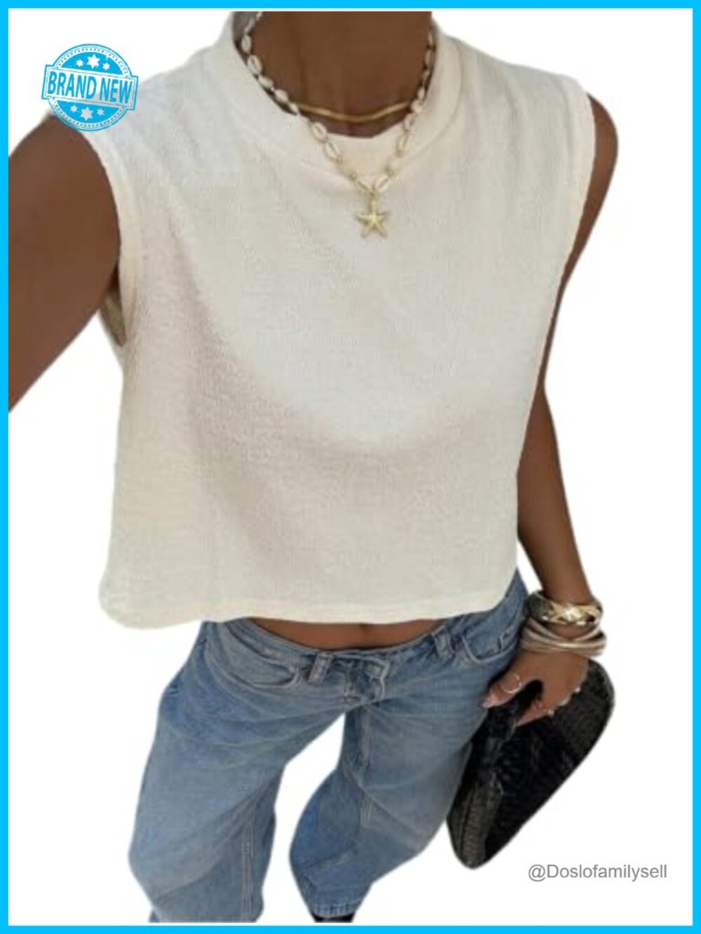 Orphichic Crochet Tank Top Striped Knit Sleeveless Crew Neck Vest